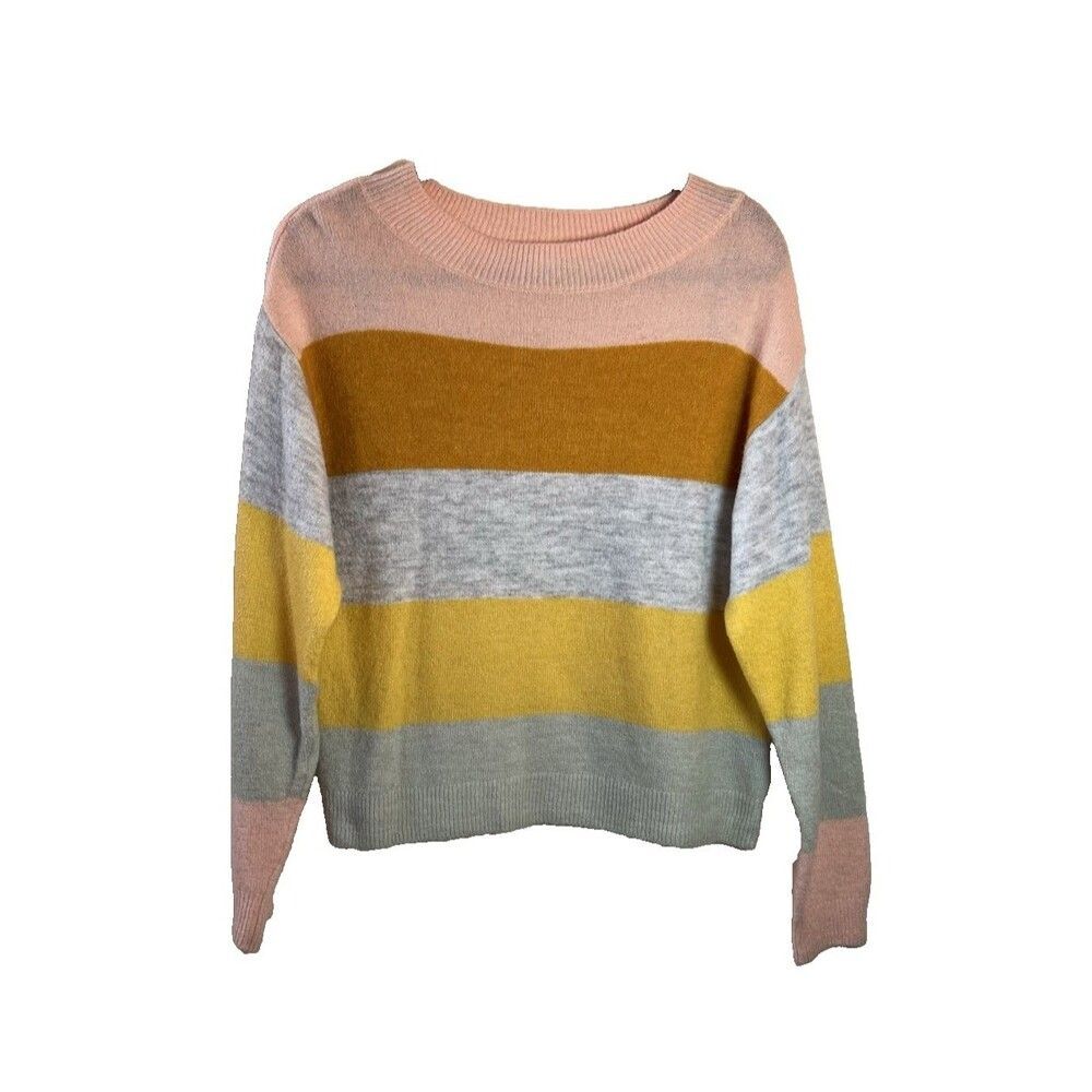 H&M Size XS Multicolor Pink Gray Yellow Brown Large Stripe Women’s Sweater